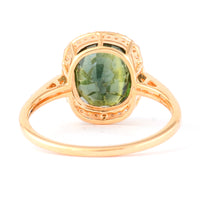 3.84 Ct Cushion Mixed Cut Natural Green Sapphire 14K Gold Ring