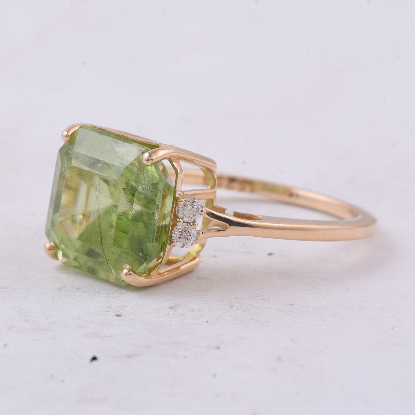 7.10 Ct Octagon Natural Peridot 14K Gold Ring