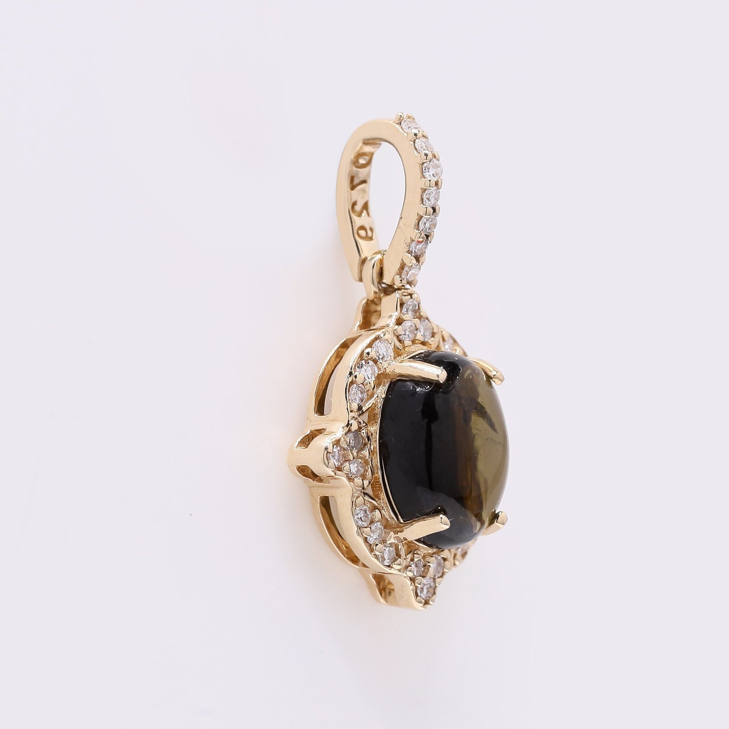 1.42 Ct Oval Cabochon Cut Natural Tourmaline 14K Gold Pendant