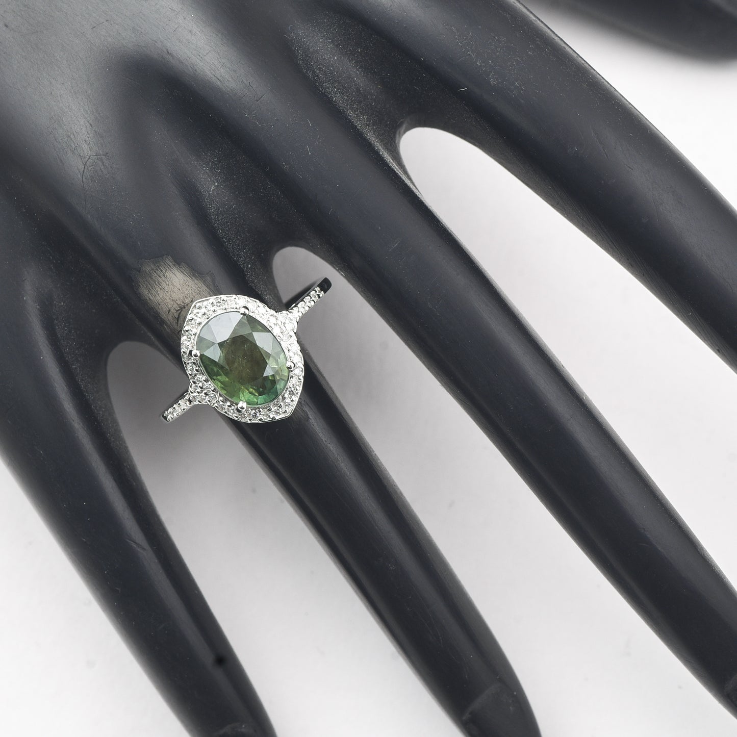2.66 Ct Oval Mixed Cut Natural Green Sapphire 950 Platinum Ring