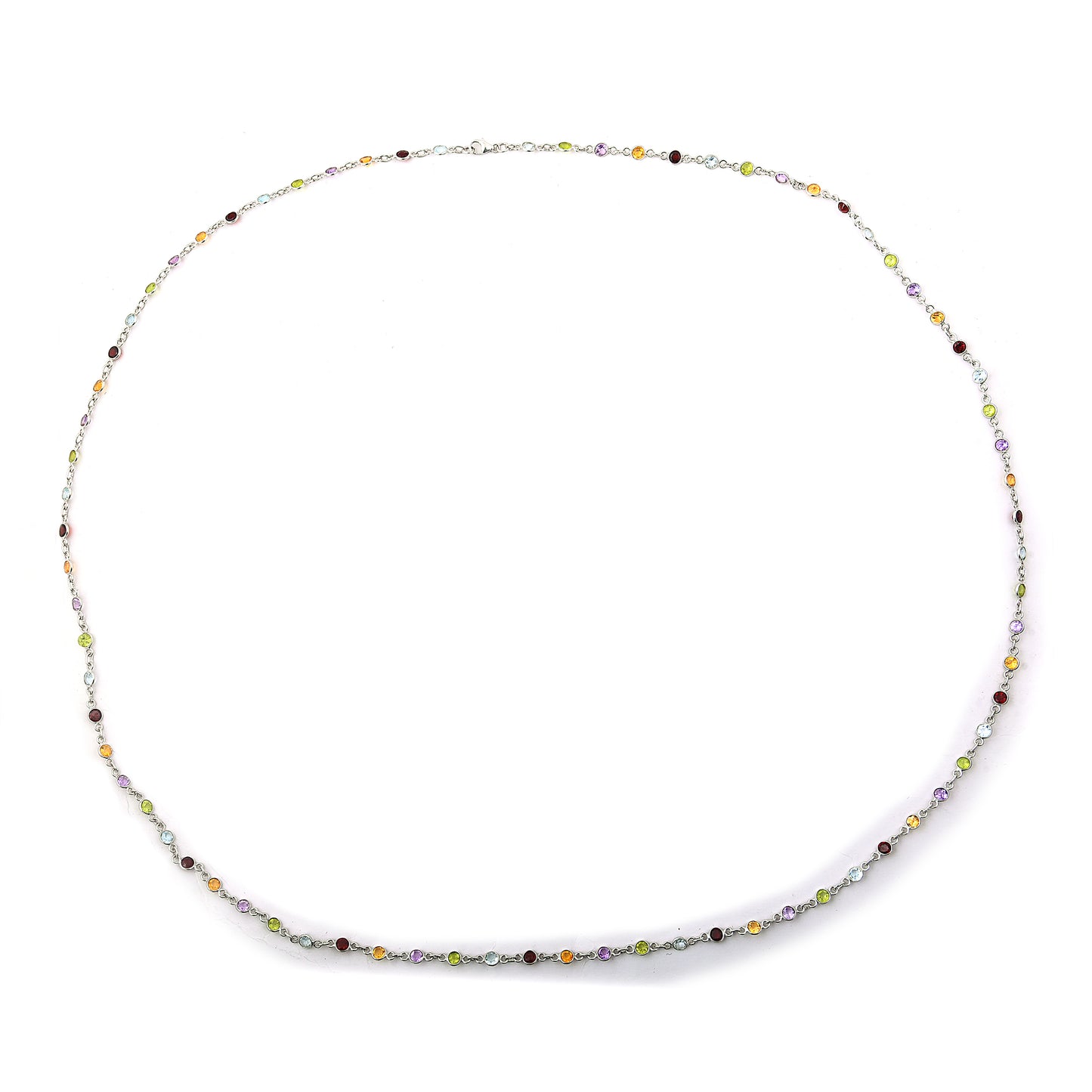 23.73 Ct Round Garnet, Peridot, Blue Topaz, Citrine, Amethyst 925 Sterling Silver Necklace