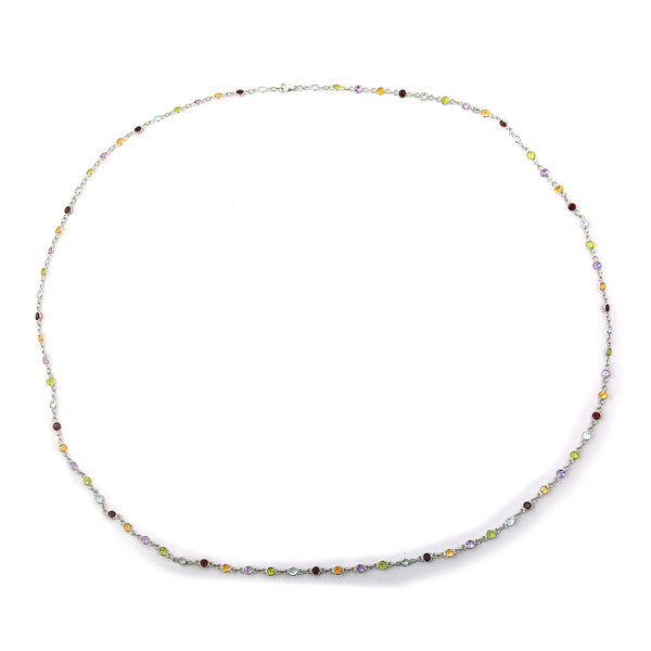 23.73 Ct Round Garnet, Peridot, Blue Topaz, Citrine, Amethyst 925 Sterling Silver Necklace