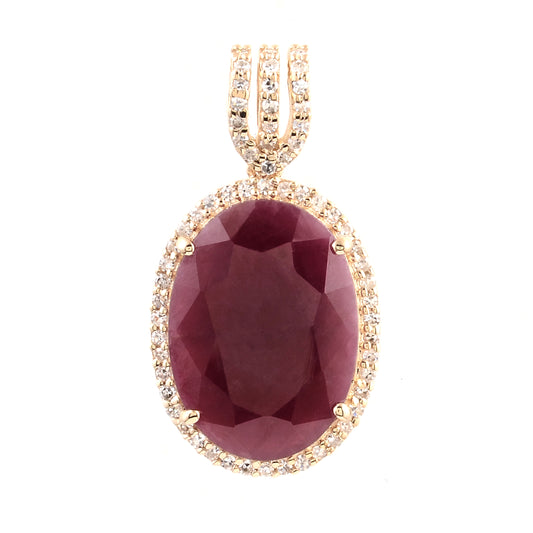4.78 Ct Oval Mixed Cut Natural Corundum Ruby 14K Gold Pendant