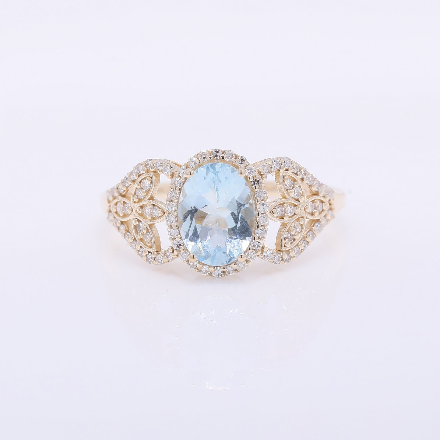 1.38 Ct Oval Mixed Cut Natural Aquamarine 14K Gold Ring