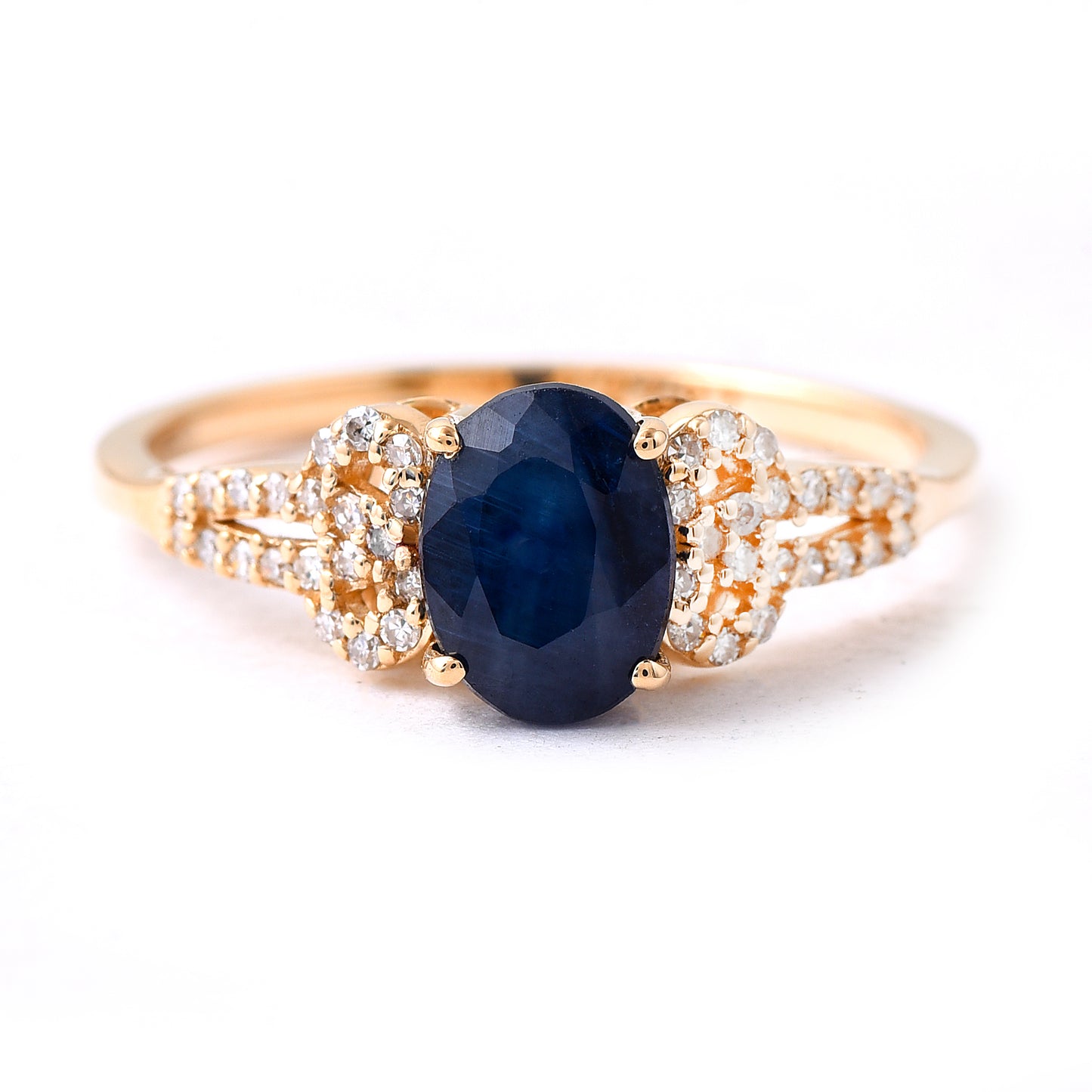 1.65 Ct Oval Mixed Cut Natural Sapphire 14K Gold Ring
