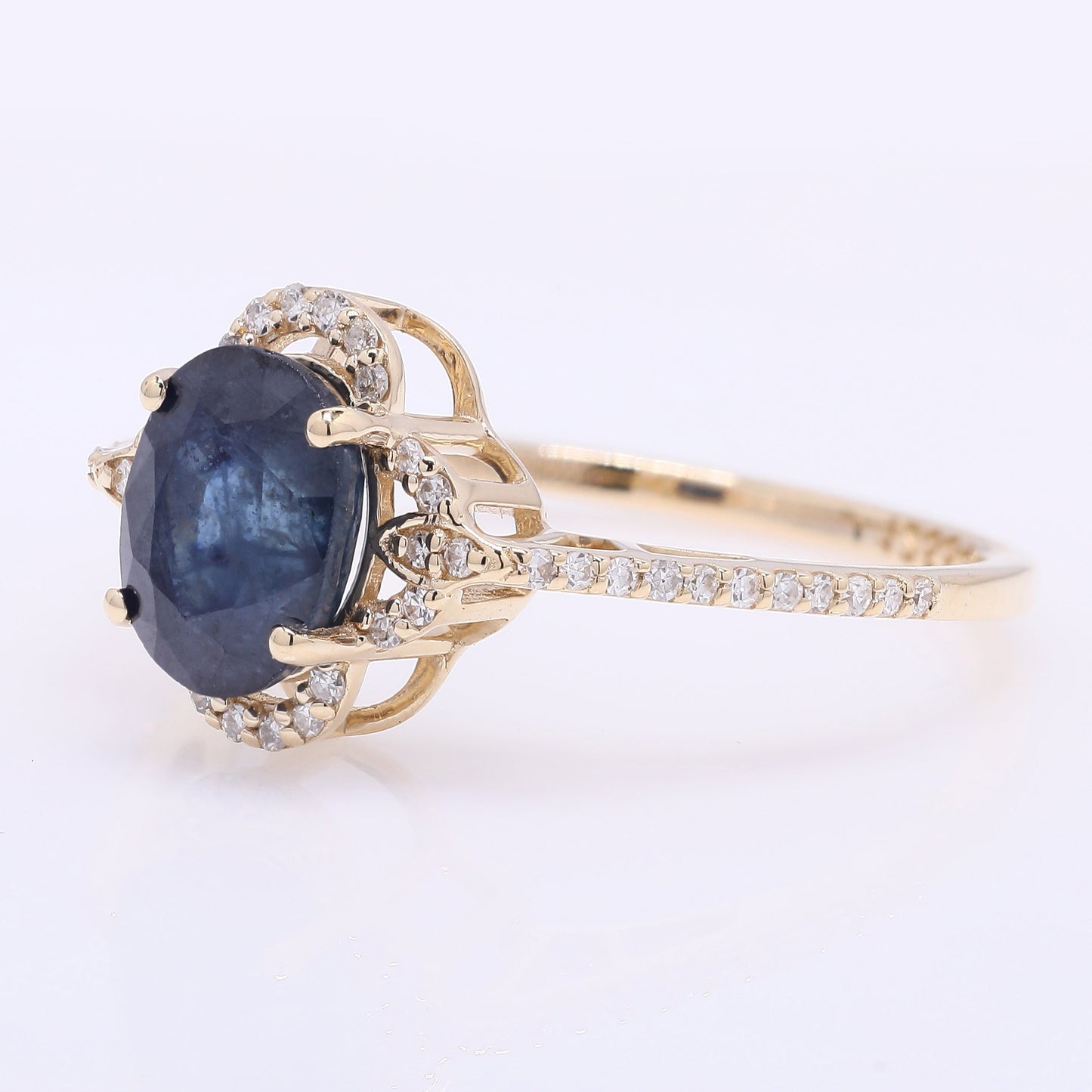 2.24 Ct Oval Mixed Cut Natural Sapphire 14K Gold Ring