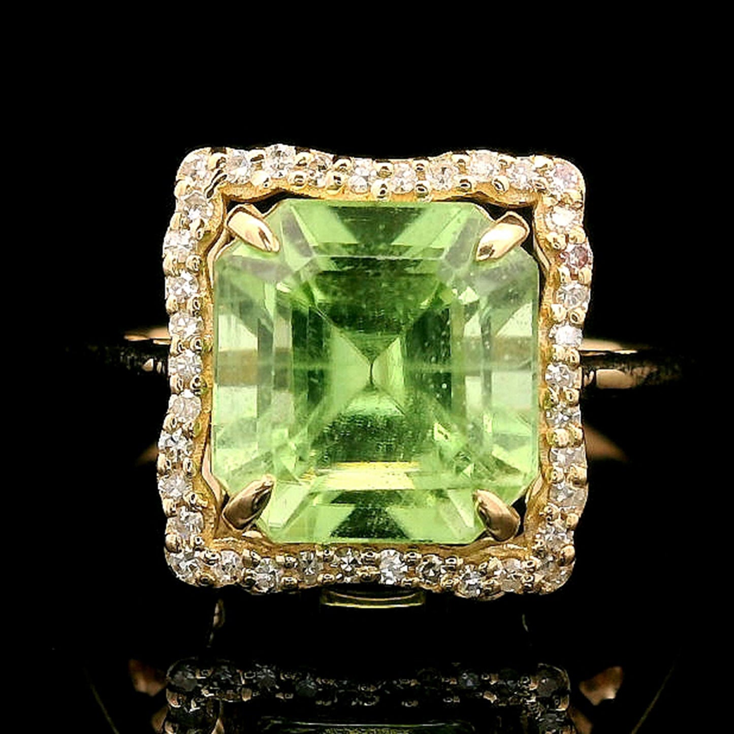 3.85 Ct Octagon Step Cut Natural Peridot 14K Gold Ring