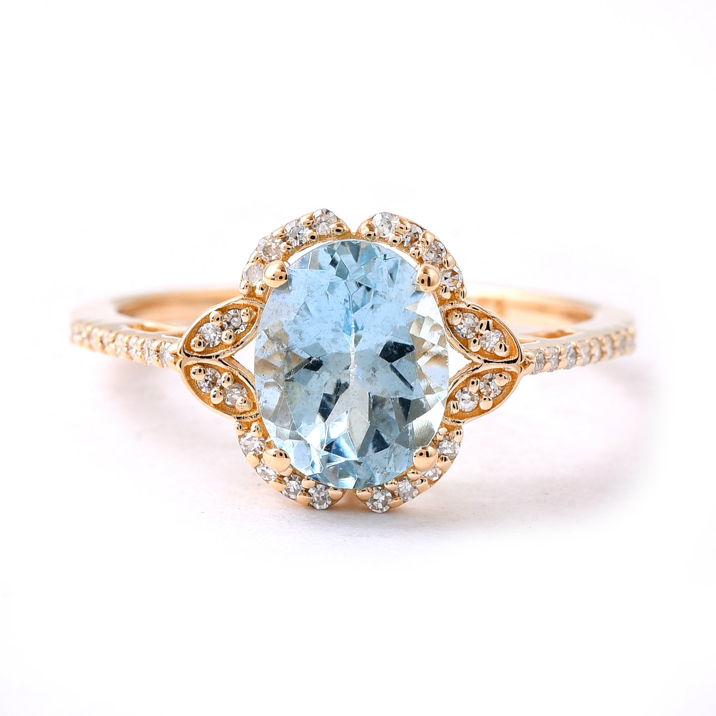 1.72 Ct Oval Mixed Cut Natural Aquamarine 14K Gold Ring