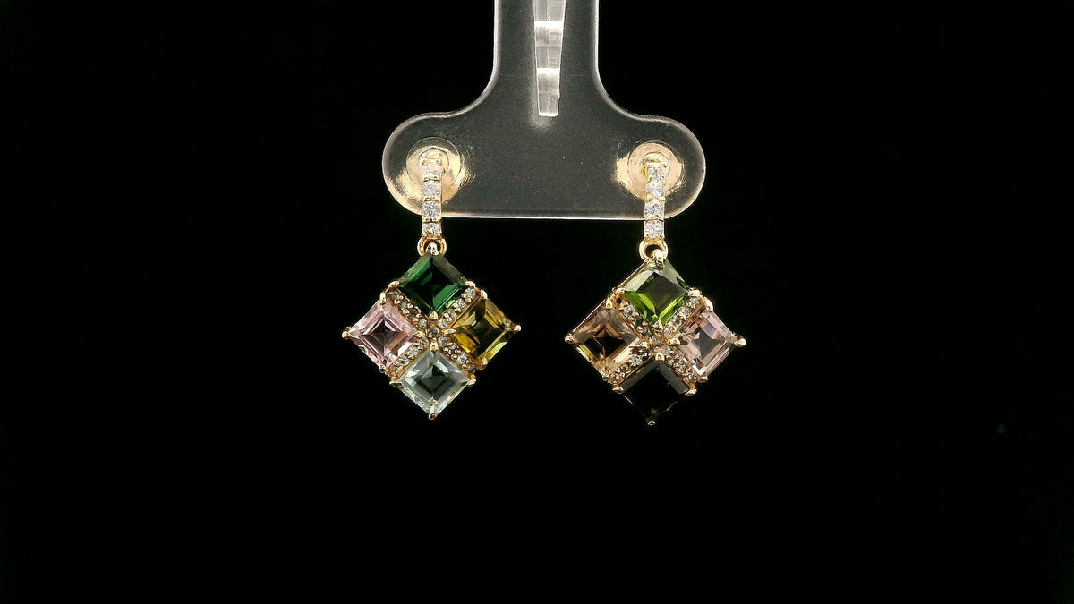 3.13 Ct Square Tourmaline 14K Gold Earrings