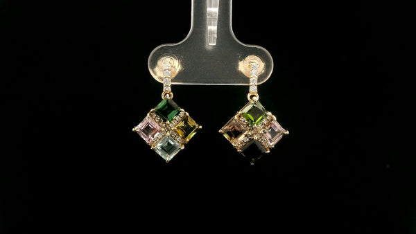 3.13 Ct Square Tourmaline 14K Gold Earrings