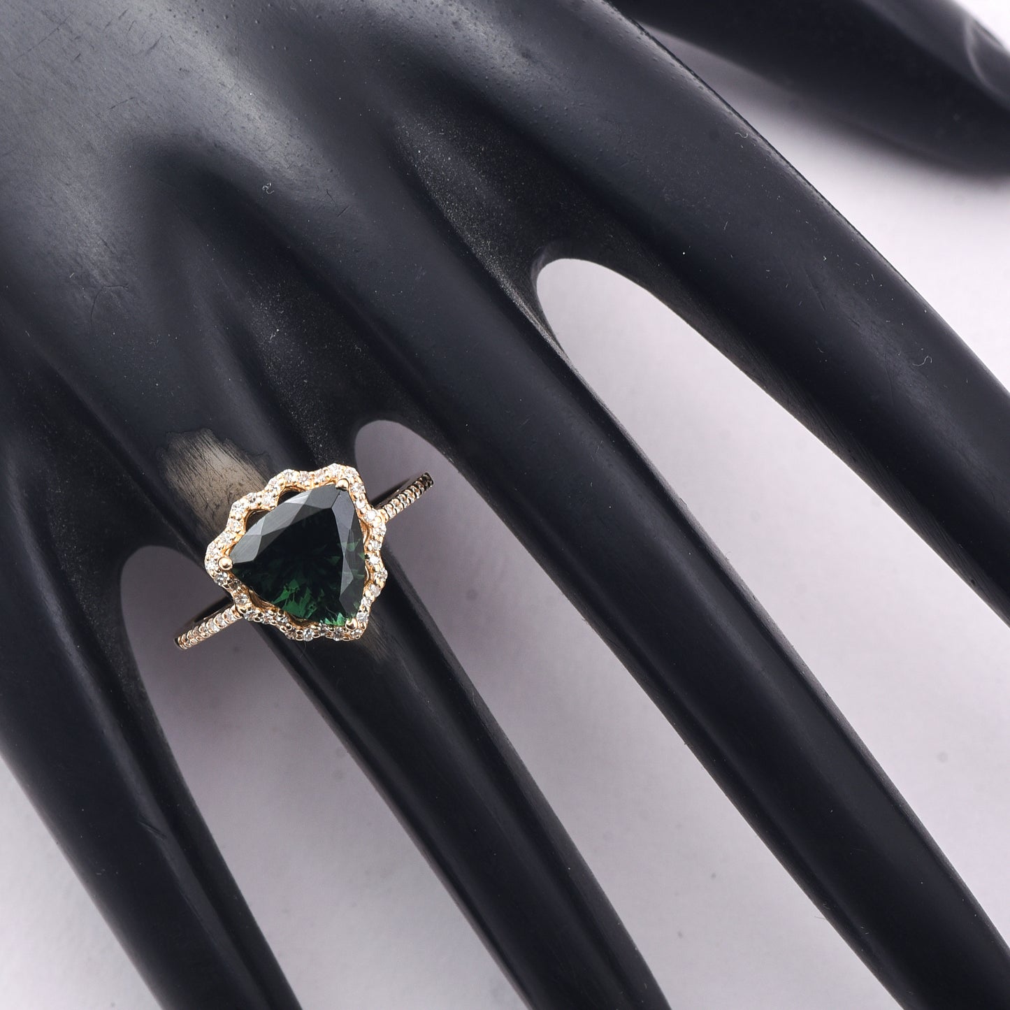 2.05 Ct Triangle Mixed Cut Natural Green Tourmaline 14K Gold Ring