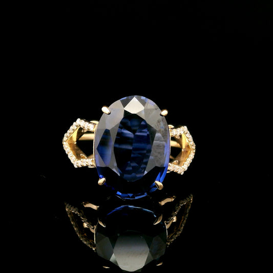 6.30 Ct Oval Mixed Cut Lab Grown Sapphire 14K Gold Ring
