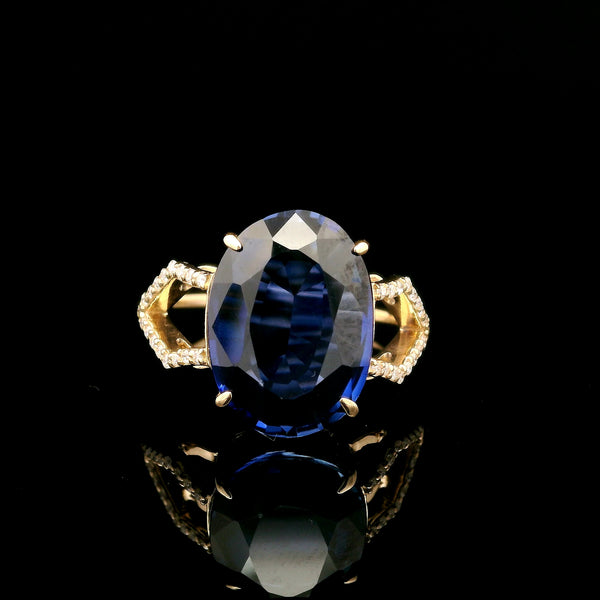 6.30 Ct Oval Mixed Cut Lab Grown Sapphire 14K Gold Ring