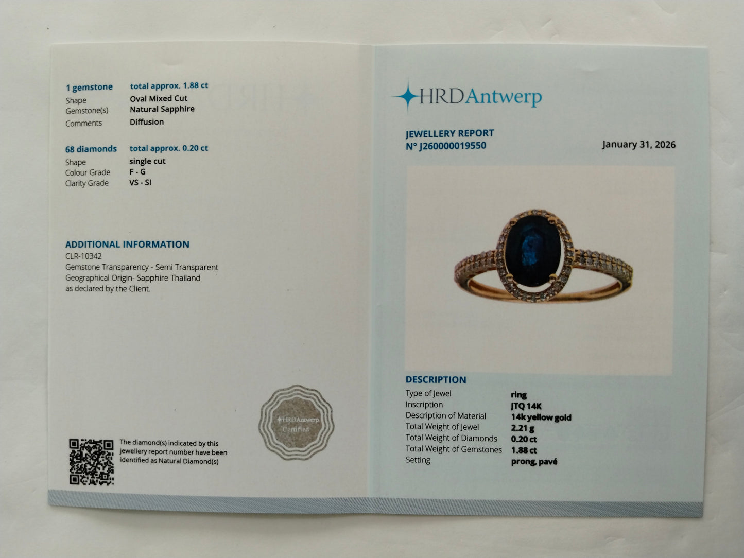 2.08 Ct Oval Mixed Cut Natural Sapphire 14K Gold Ring