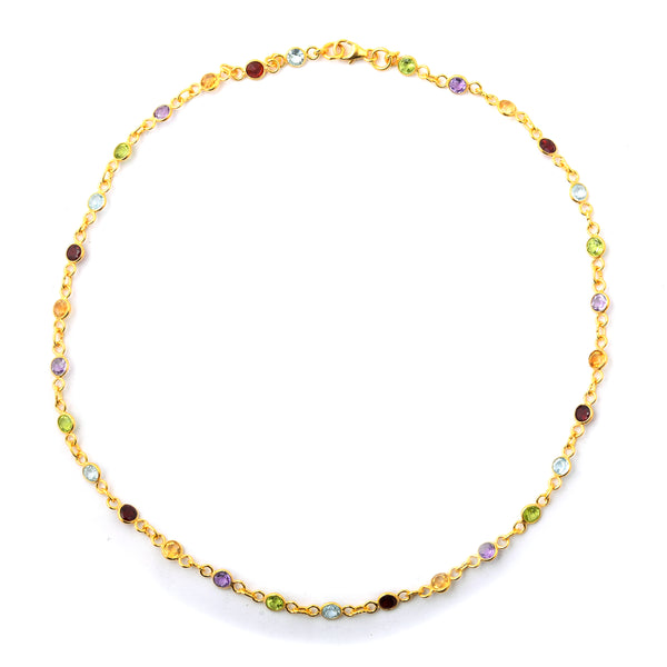 8.63 Ct Round Garnet, Peridot, Blue Topaz, Citrine, Amethyst 925 Sterling Silver Necklace