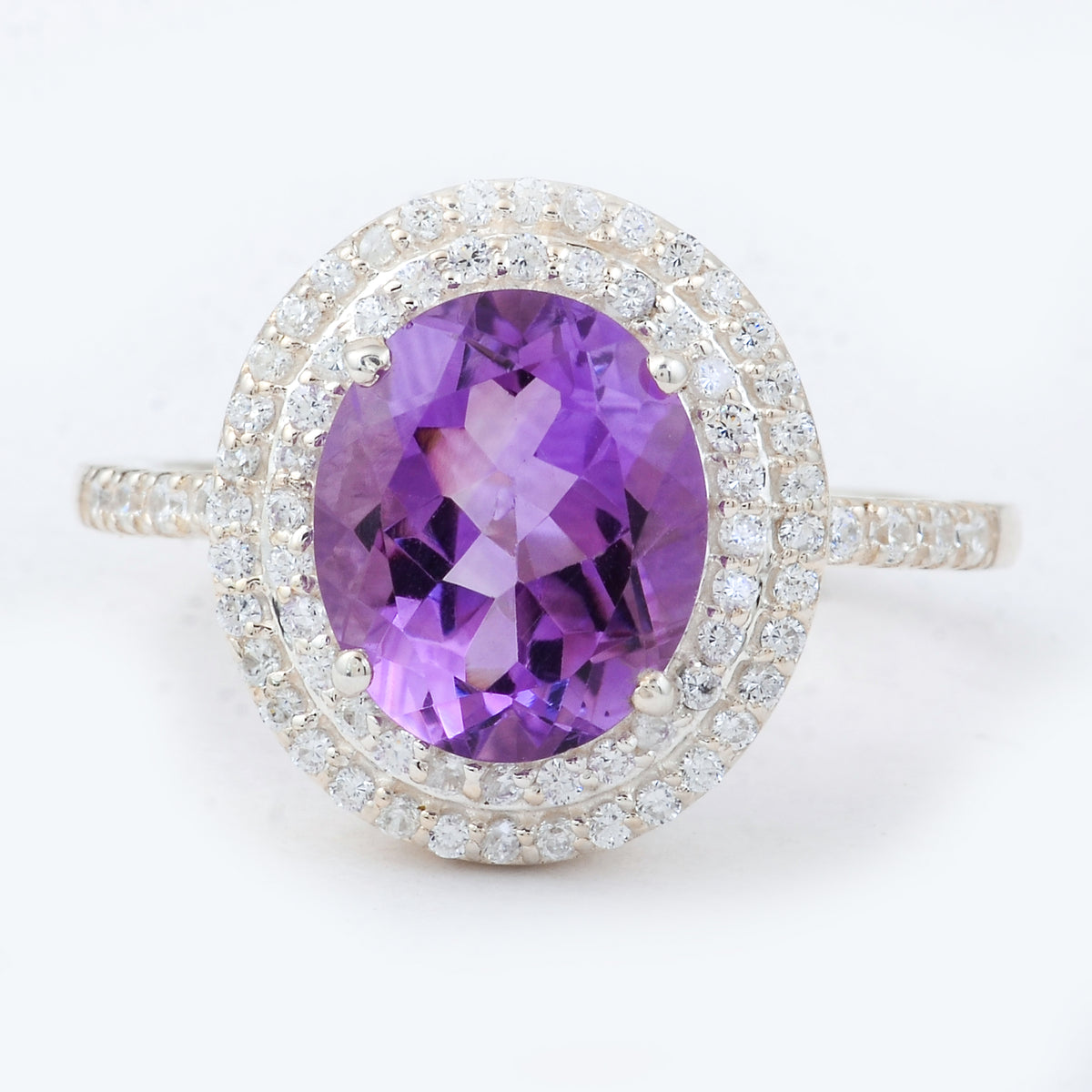 5.30 Ct Oval Amethyst, Cubic Zirconia 925 Sterling Silver Ring