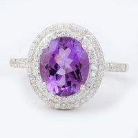 5.30 Ct Oval Amethyst, Cubic Zirconia 925 Sterling Silver Ring