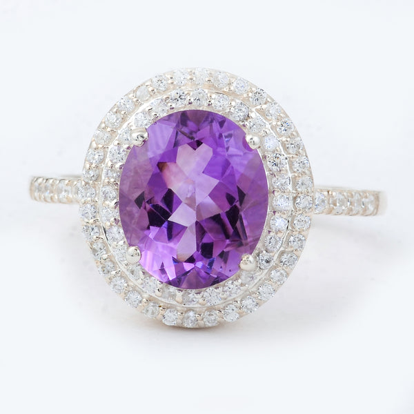 5.30 Ct Oval Amethyst, Cubic Zirconia 925 Sterling Silver Ring