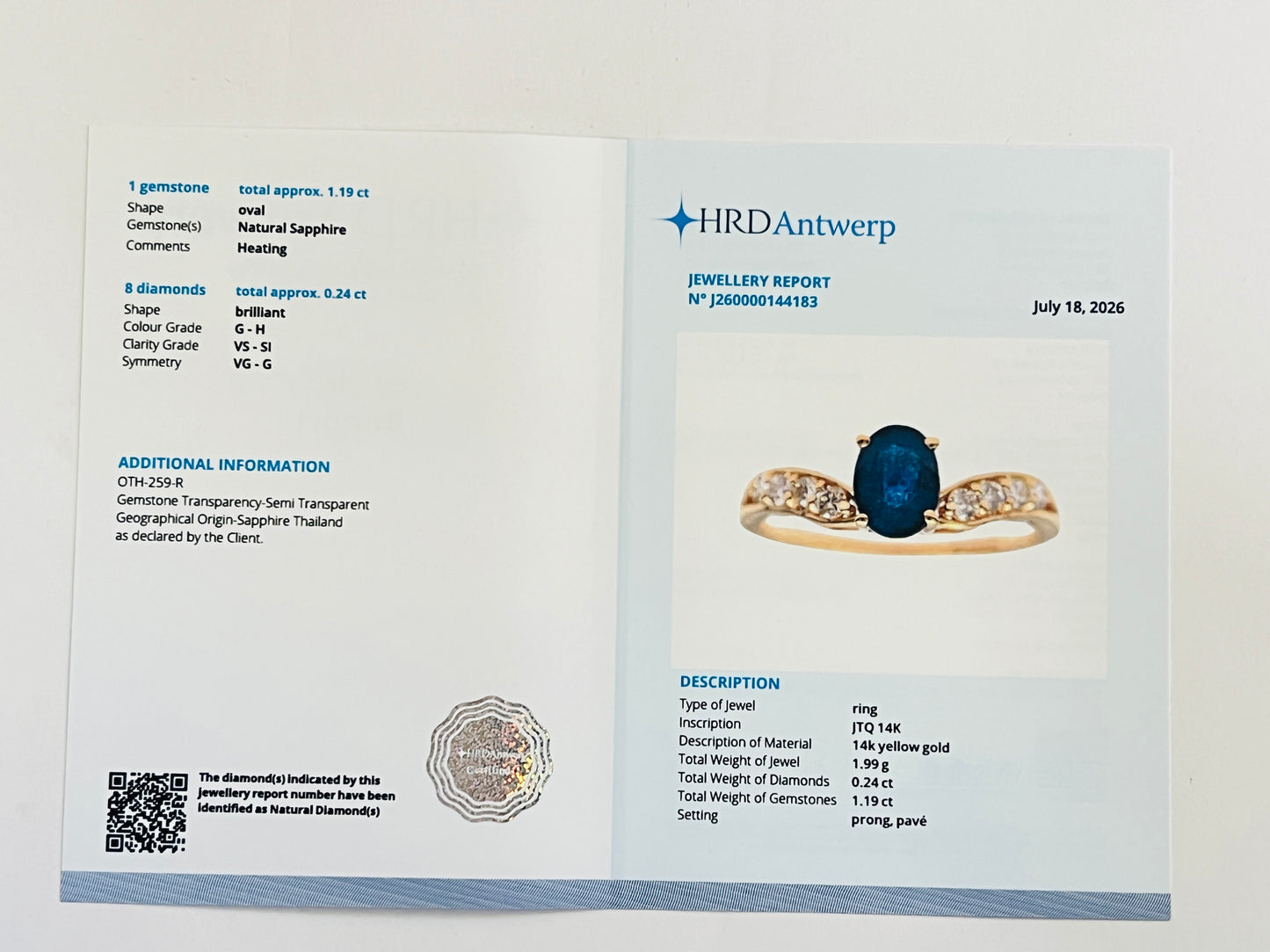 1.43 Ct Oval Natural Sapphire 14K Gold Ring