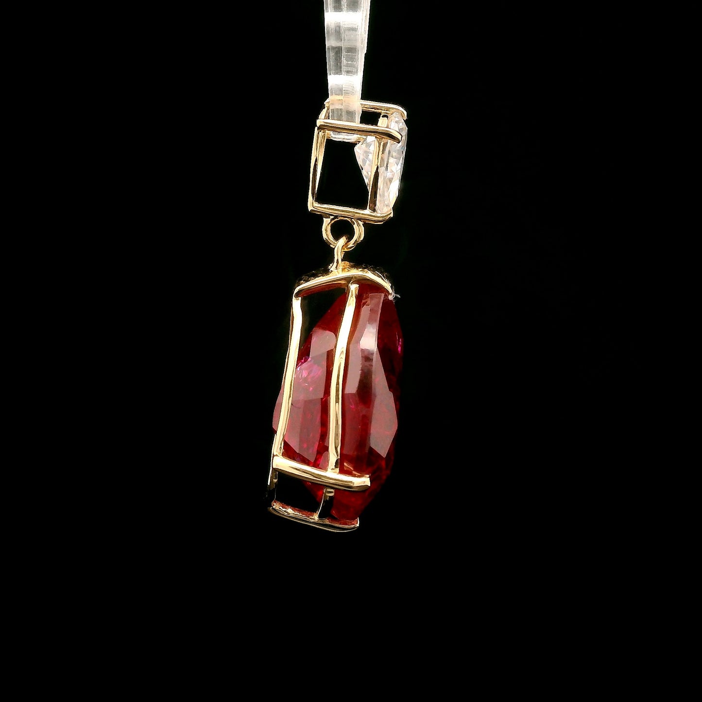 8.13 Ct Pear Mixed Cut Lab Grown Ruby 14K Gold Pendant