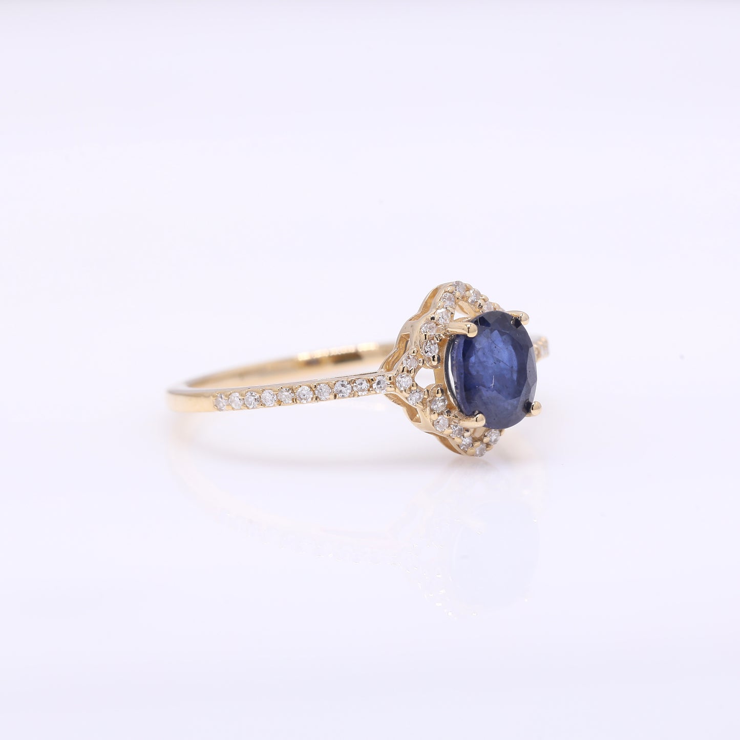 1.28 Ct Oval Mixed Cut Natural Sapphire 14K Gold Ring
