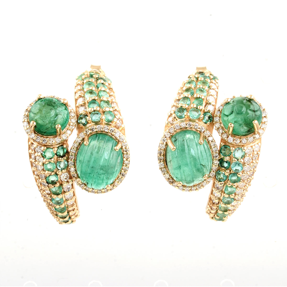 11.29 Ct Oval Emerald 14K Gold Earrings