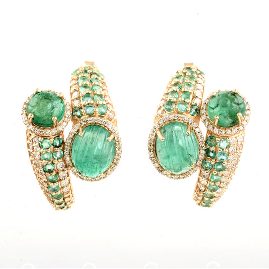 11.29 Ct Oval Emerald 14K Gold Earrings