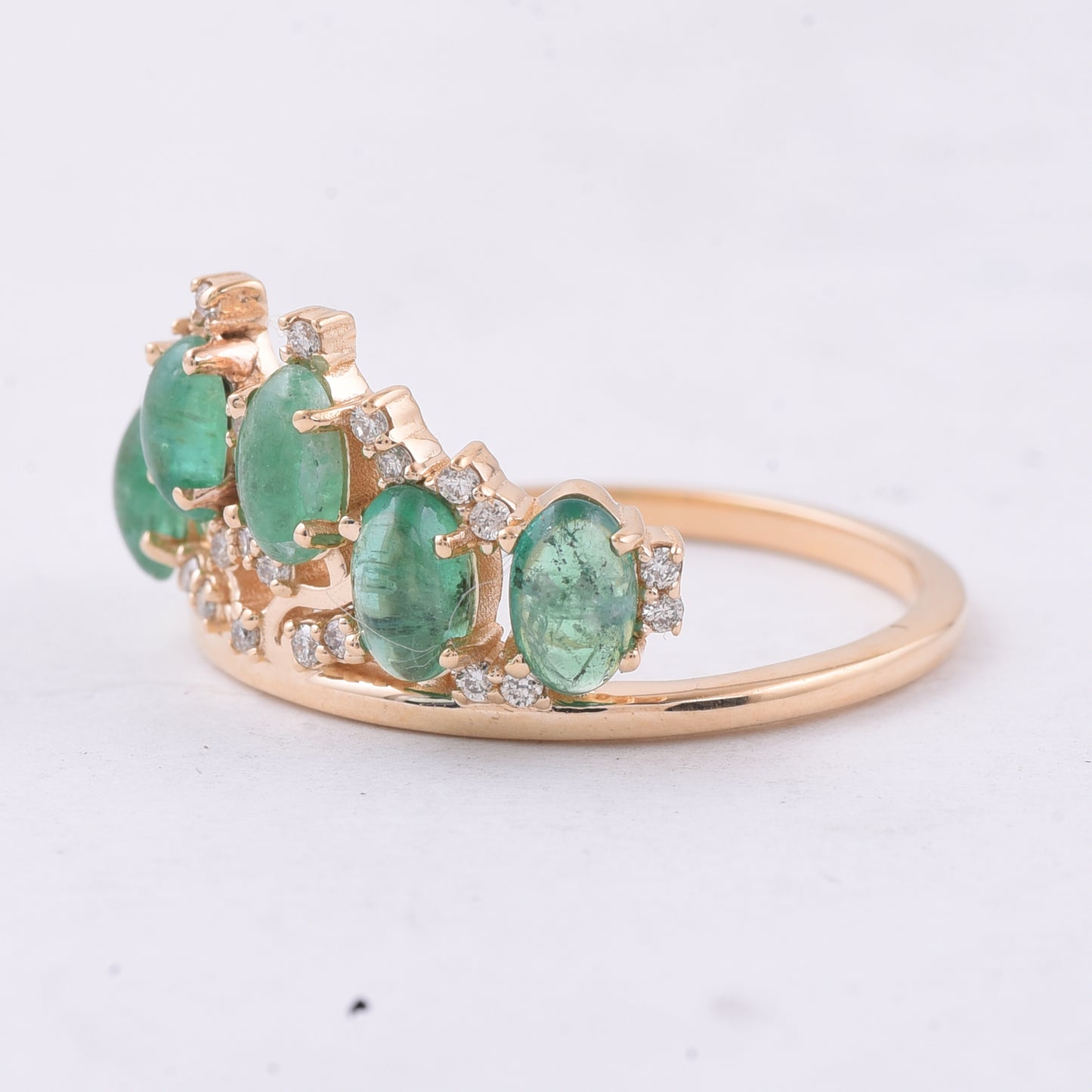 1.46 Ct Oval Cabochon Cut Natural Emerald 14K Gold Ring