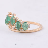 1.46 Ct Oval Cabochon Cut Natural Emerald 14K Gold Ring