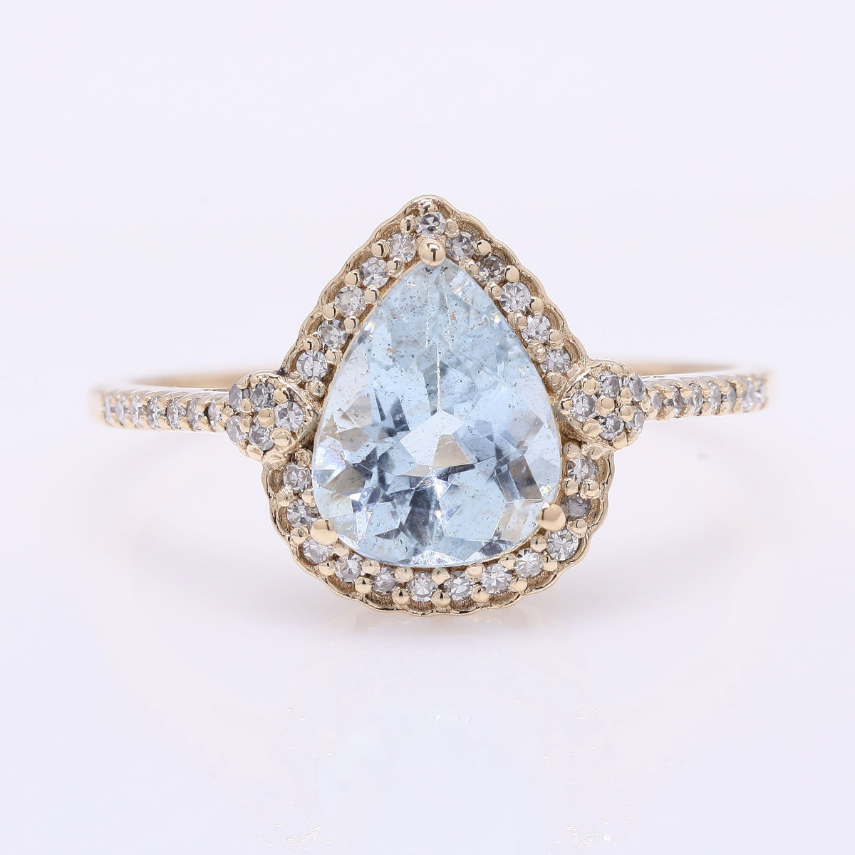1.55 Ct Pear Mixed Cut Natural Aquamarine 14K Gold Ring