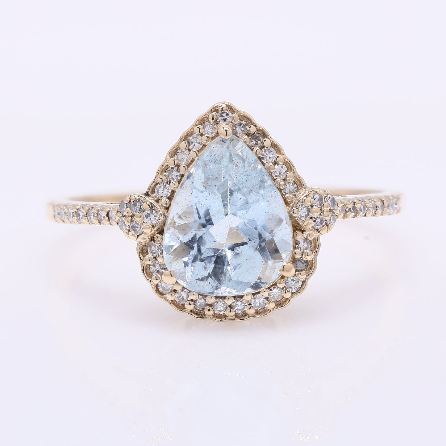 1.55 Ct Pear Mixed Cut Natural Aquamarine 14K Gold Ring