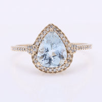 1.55 Ct Pear Mixed Cut Natural Aquamarine 14K Gold Ring