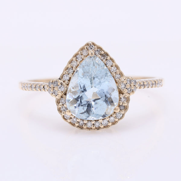 1.55 Ct Pear Mixed Cut Natural Aquamarine 14K Gold Ring