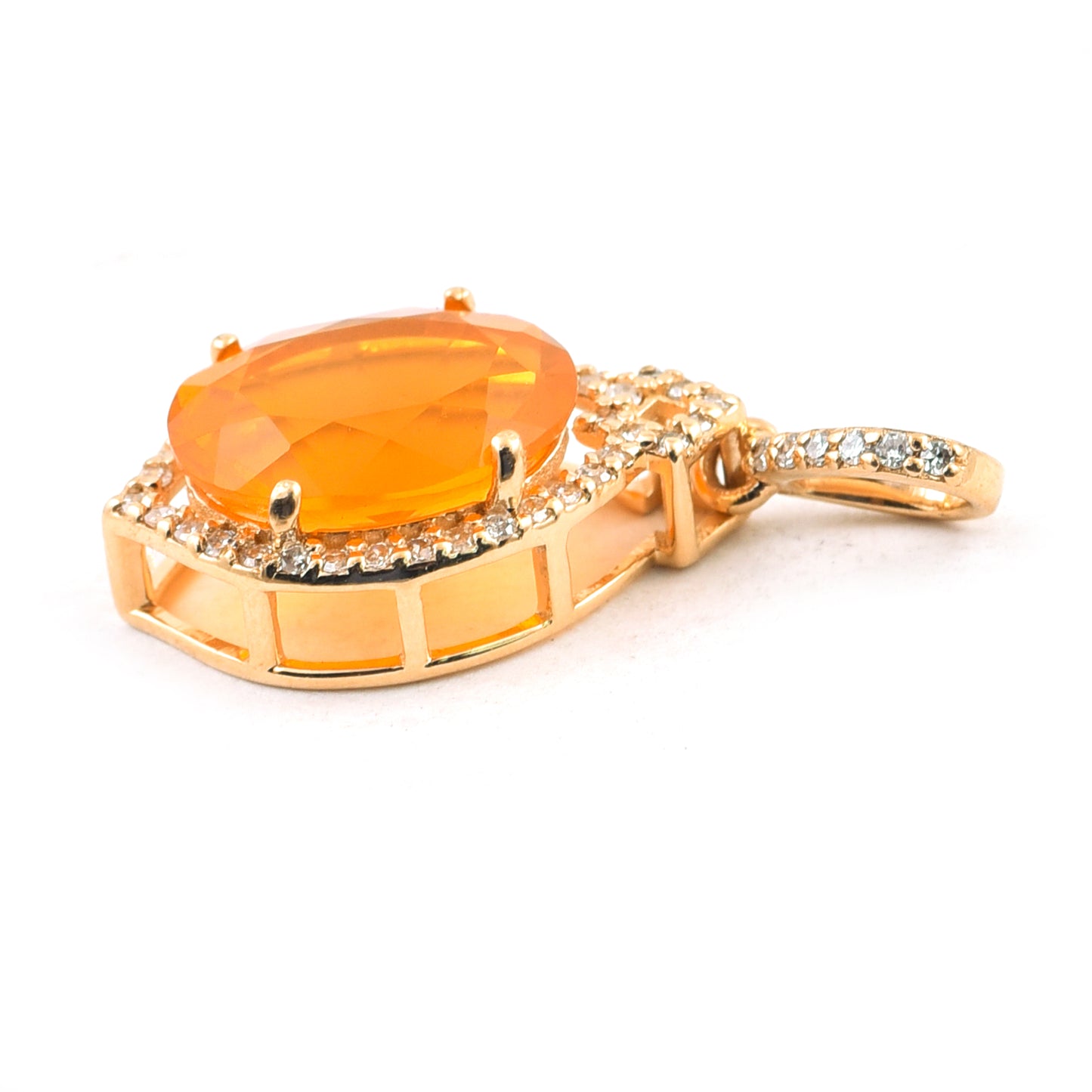 1.93 Ct Oval Mixed Cut Natural Fire Opal 14K Gold Pendant
