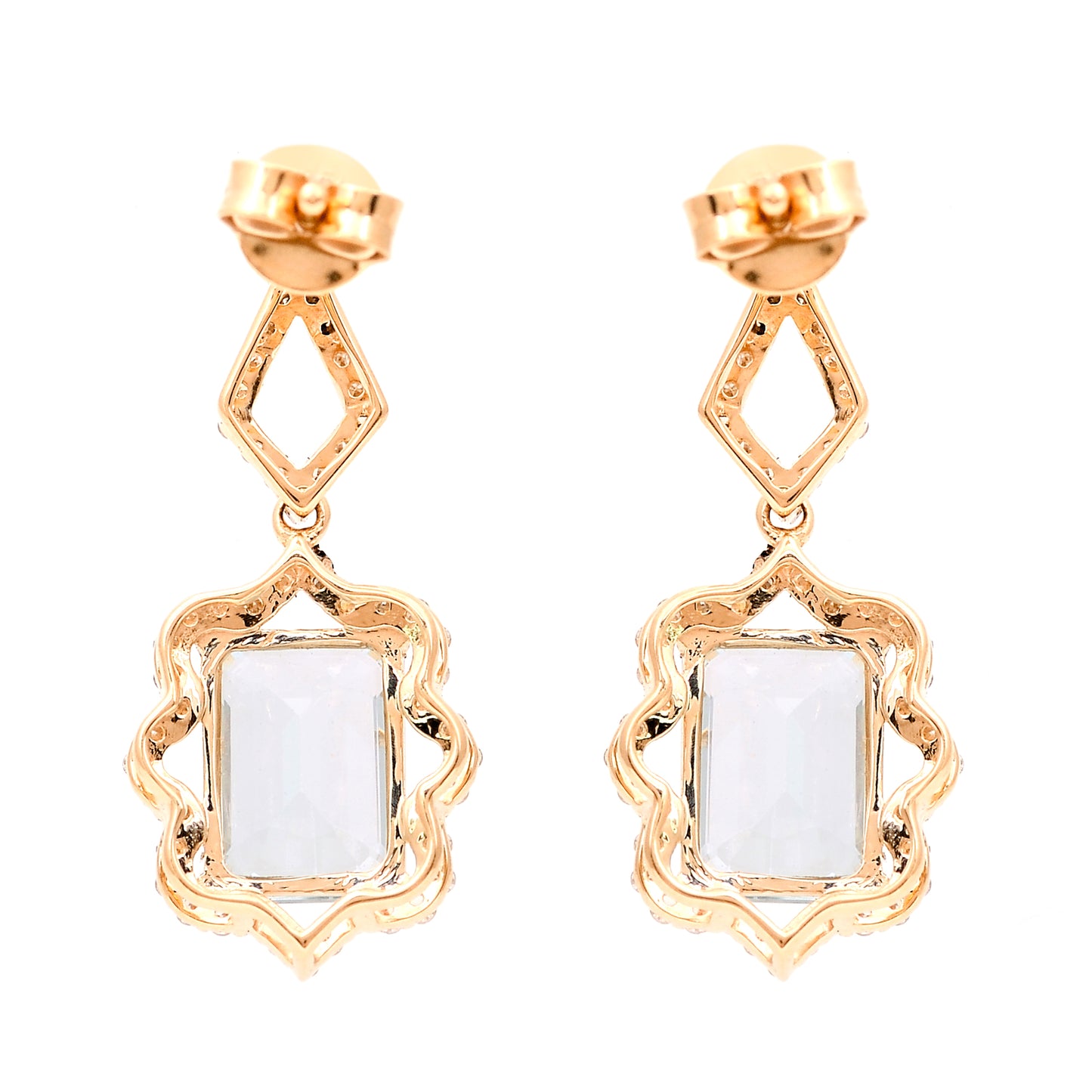 2.74 Ct Octagon Step Cut Natural Aquamarine 14K Gold Earrings