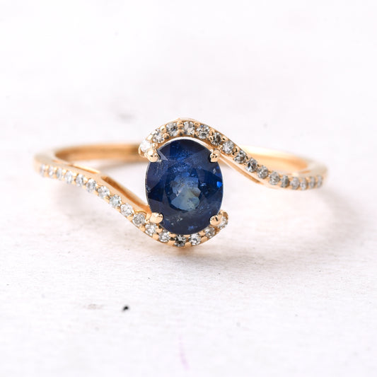 1.22 Ct Oval Mixed Cut Natural Sapphire 14K Gold Ring