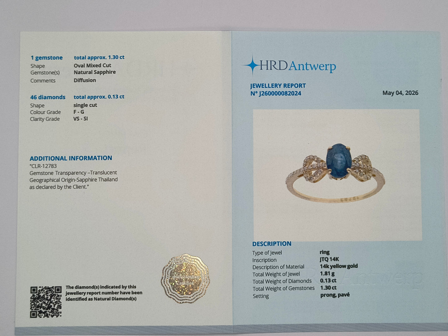 1.43 Ct Oval Mixed Cut Natural Sapphire 14K Gold Ring