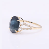 6.20 Ct Oval Mixed Cut Natural Corundum Sapphire 14K Gold Ring