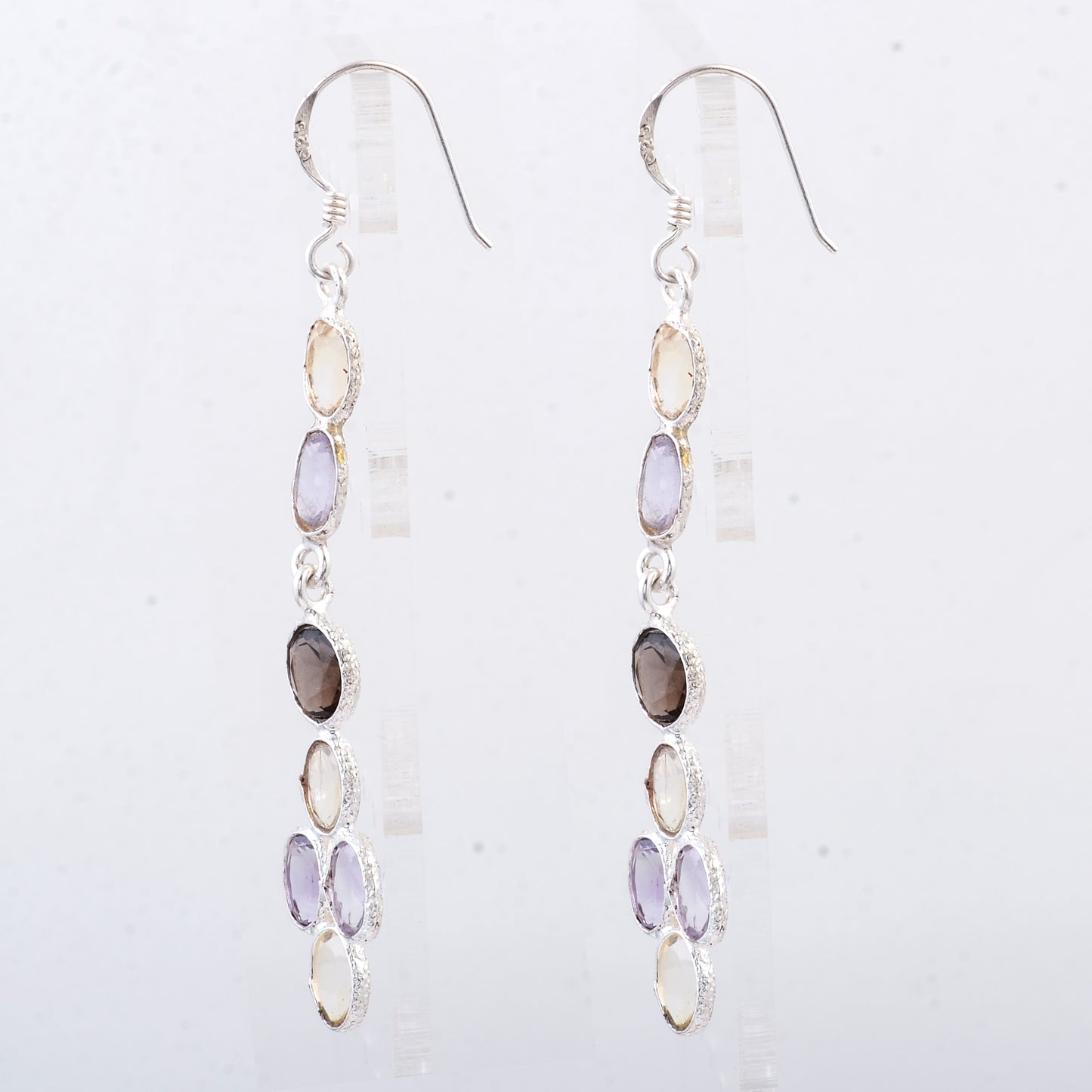 7.45 Ct Smoky Quartz, Citrine 925 Sterling Silver Earrings