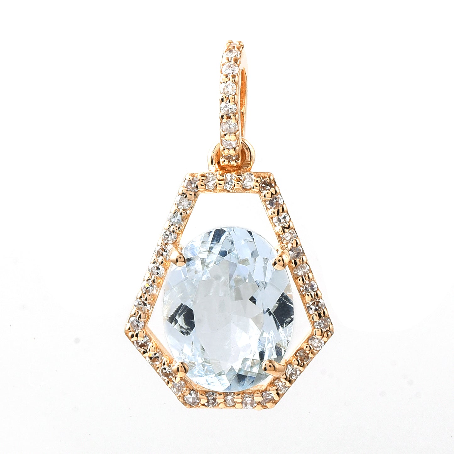 1.61 Ct Oval Mixed Cut Natural Aquamarine 14K Gold Pendant