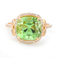 4.94 Ct Cushion Mixed Cut Natural Peridot 14K Gold Ring