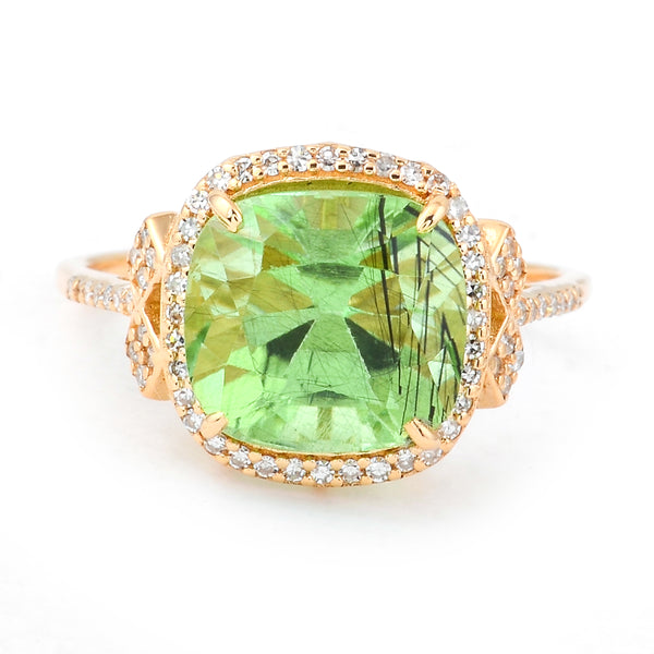 4.94 Ct Cushion Mixed Cut Natural Peridot 14K Gold Ring