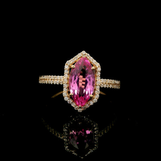 2.40 Ct Marquise Mixed Cut Lab Grown Pink Sapphire 14K Gold Ring