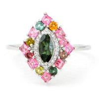 1.20 Ct Marquise Mixed Cut, Square Step Cut, Round Mixed Cut Natural Multi-Coloured Tourmaline 950 Platinum Ring