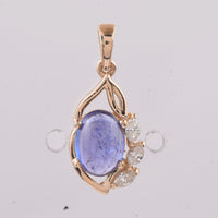 1.32 Ct Oval Cabochon Cut Natural Tanzanite 14K Gold Pendant