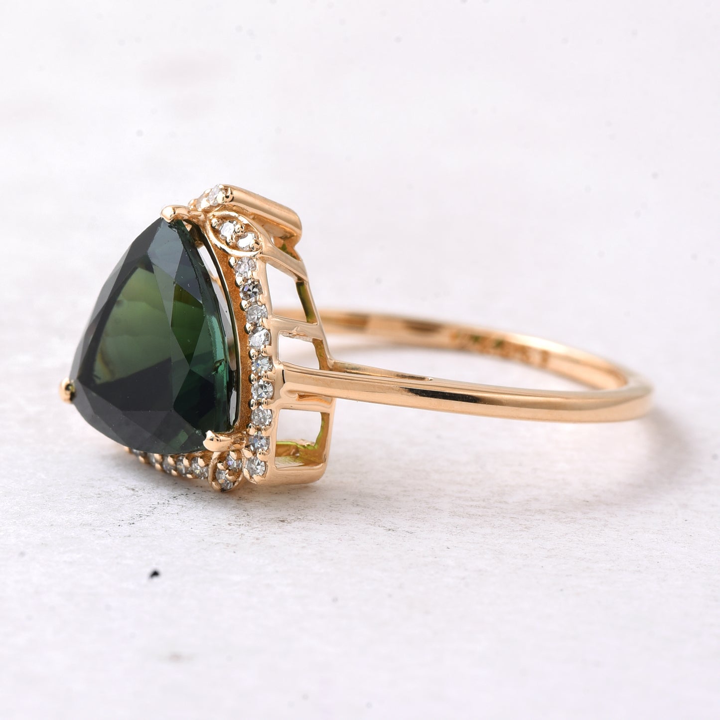 2.82 Ct Triangle Mixed Cut Natural Green Tourmaline 14K Gold Ring