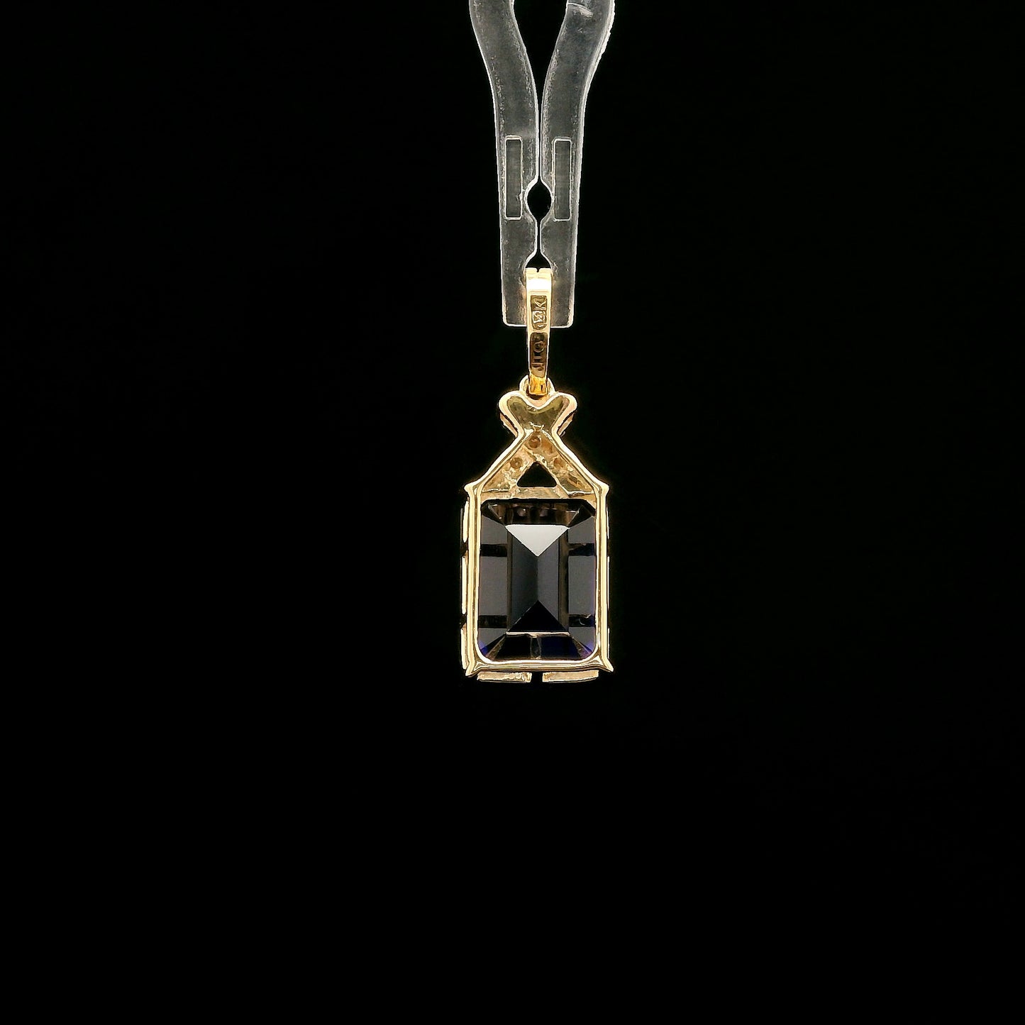 4.19 Ct Emerald Cut Lab Grown Sapphire 14K Gold Pendant