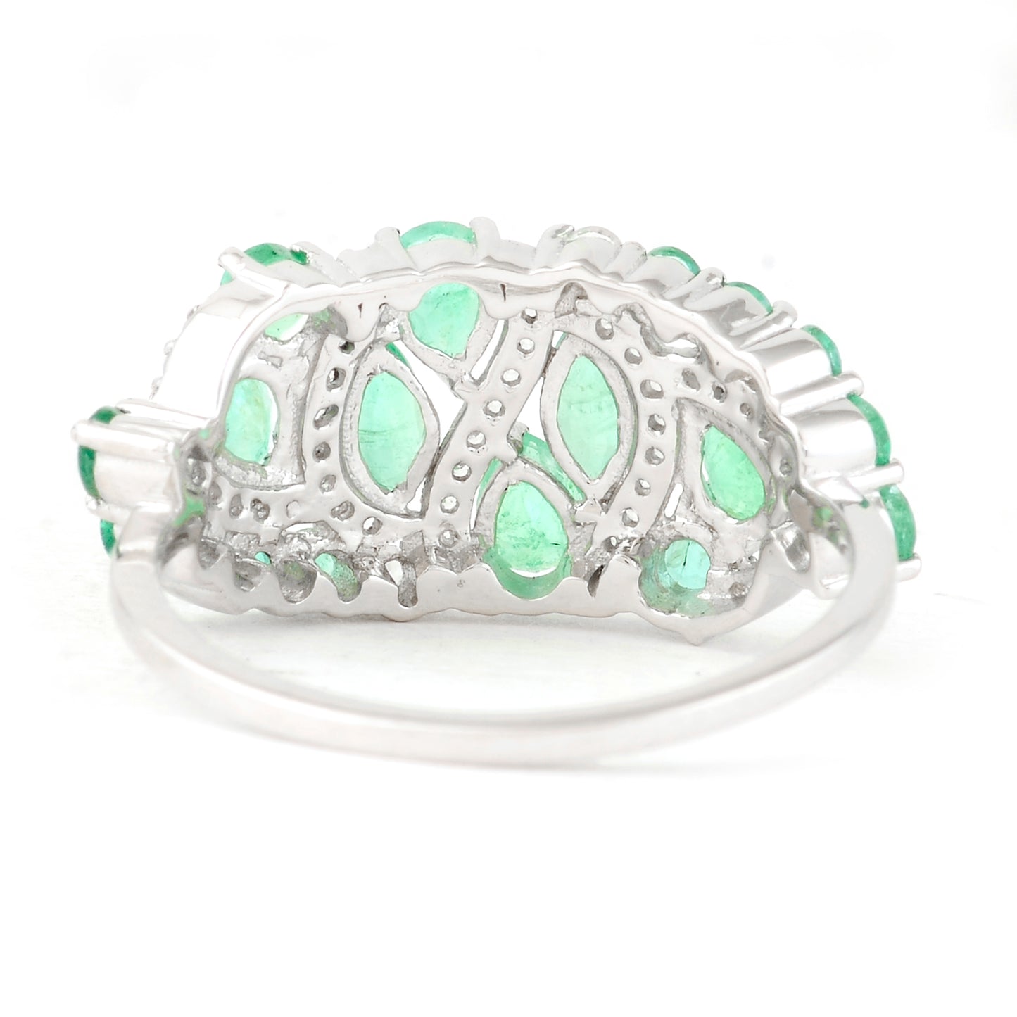 1.90 Ct Marquise Mixed Cut, Round Mixed Cut, Pear Mixed Cut Natural Emerald 950 Platinum Ring