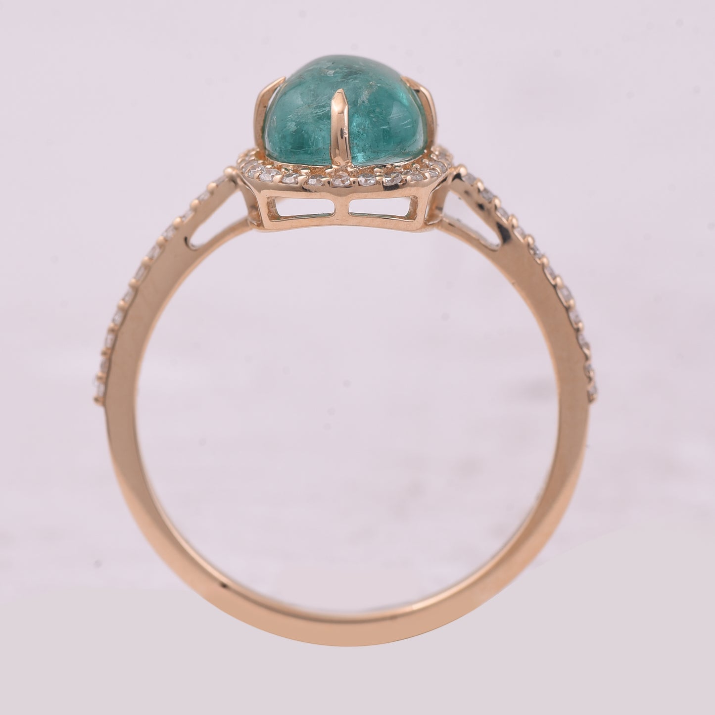 2.23 Ct Cushion Cabochon Cut Natural Emerald 14K Gold Ring
