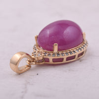 8.02 Ct Oval Cabochon Cut Natural Ruby 14K Gold Pendant